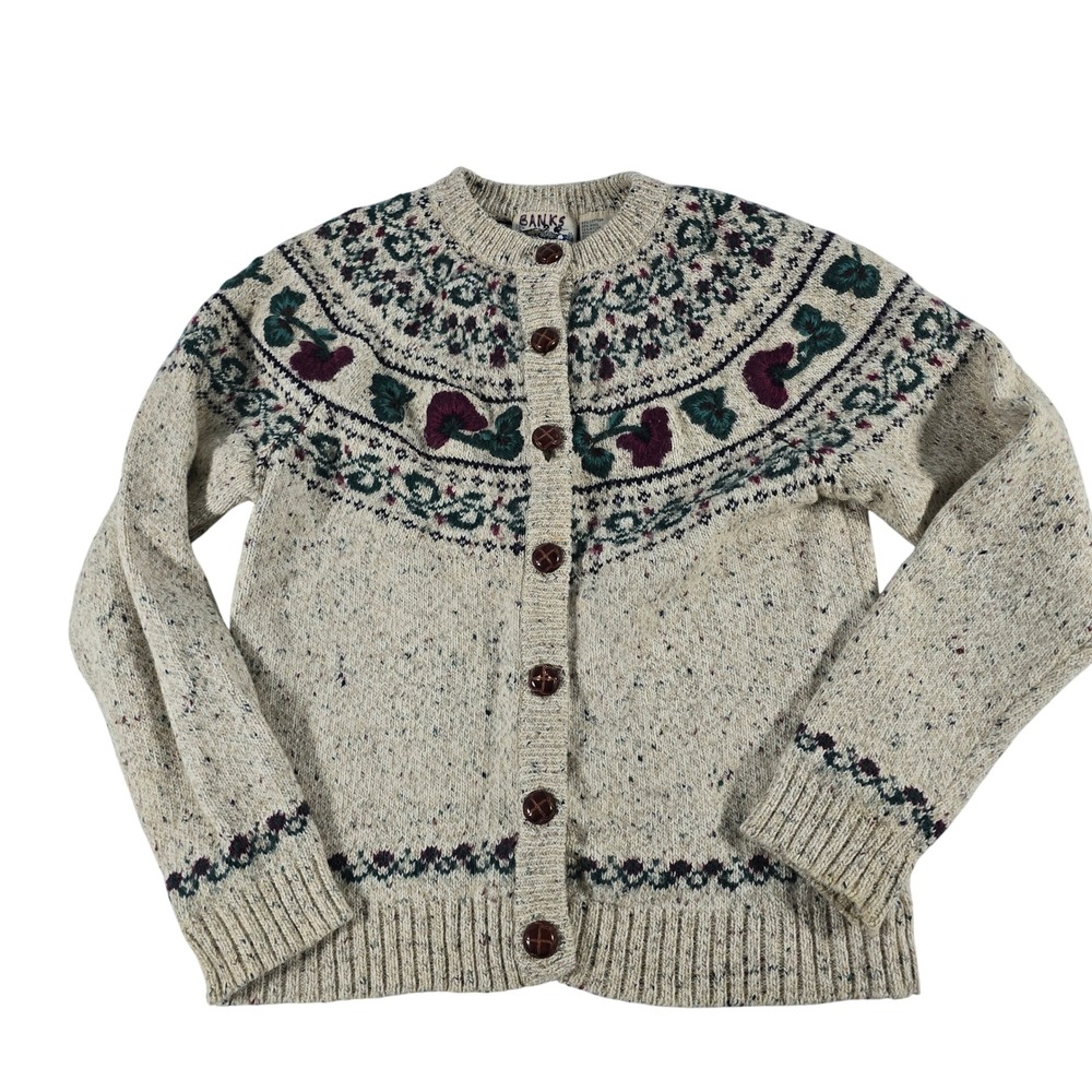 Northern Reflections Banks Vintage Floral Fair Isle Cardigan Sweater Cream Small